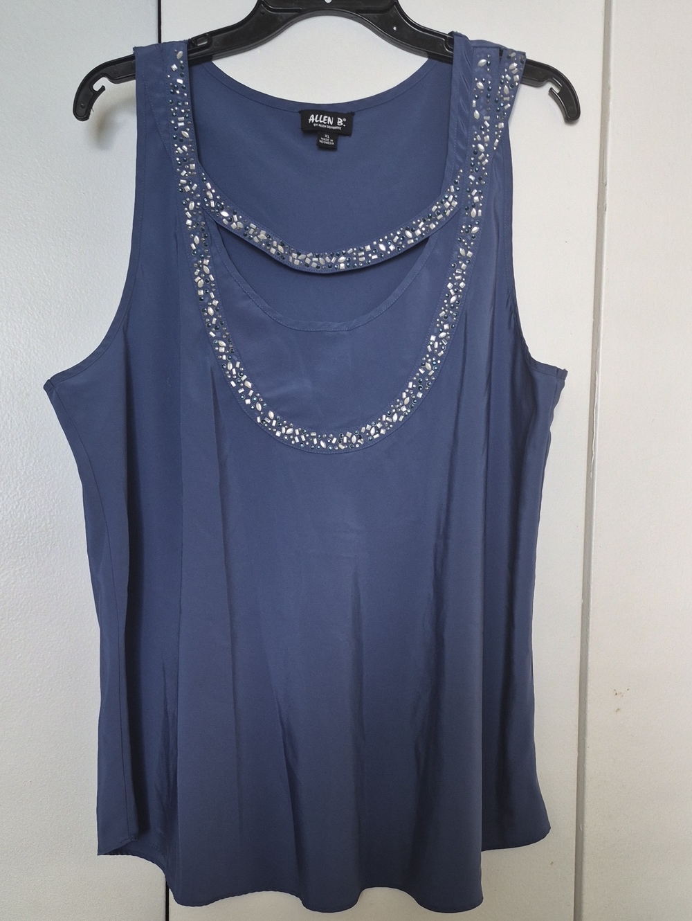 Allen B. By Allen Schwartz Blue Scoop Neck Top with Rhinestone Trim
